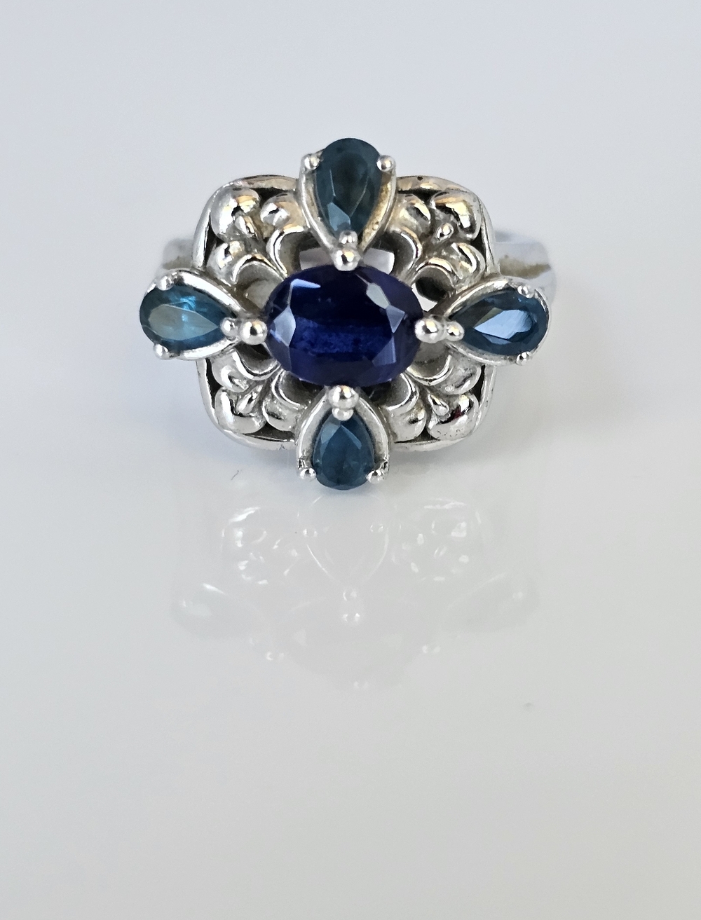 Very Rare London Blue Topaz & Teal Kyanite Victoria Wieck Ring Size 7!
